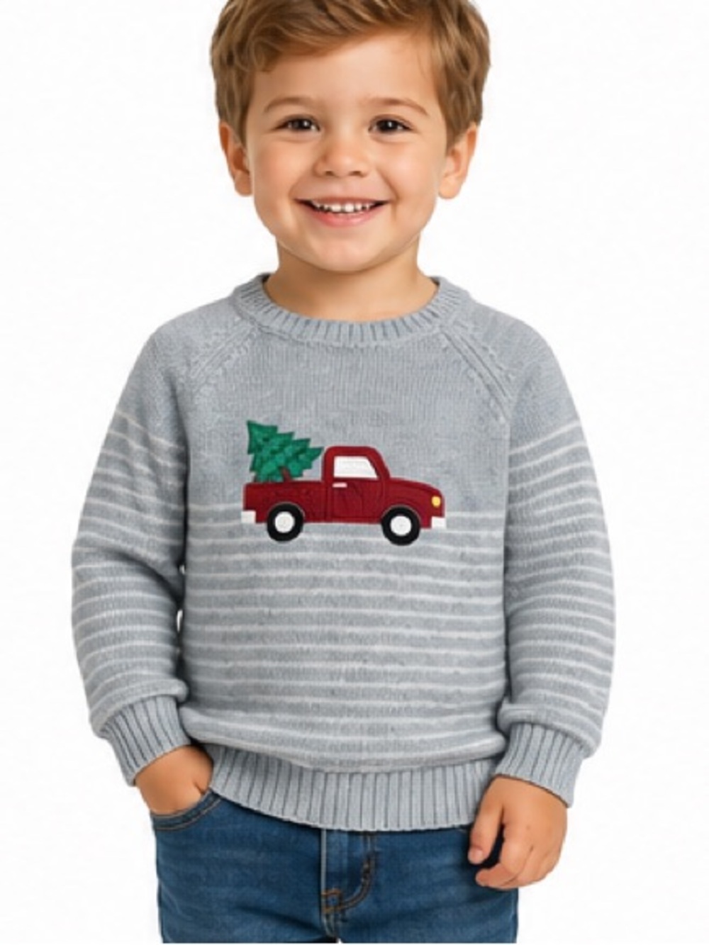 NEW - Rachel Zoe Boys Christmas Truck Sweater Blue Gray Holiday Size 3T